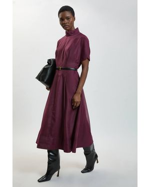 Karen Millen Organza High Neck Belted Midi Dress - Red