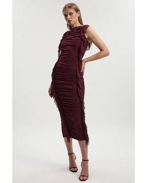 Karen Millen Bandage Mesh Gathered Ruffle Knitted Maxi Dress - Purple