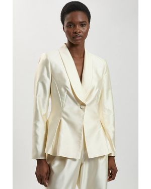 Karen Millen Satin Twill Single Breasted Blazer - Natural
