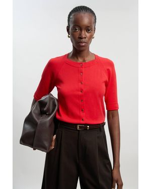 Karen Millen Forever Viscose Blend Knitted Short Sleeve Cardigan Jumper - Red
