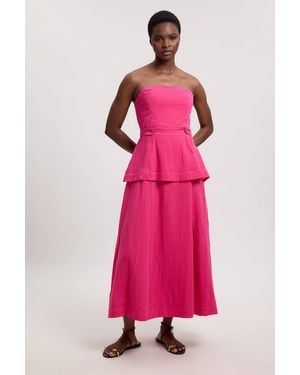 Karen Millen Double Cloth Bandeau Peplum Midi Dress - Pink