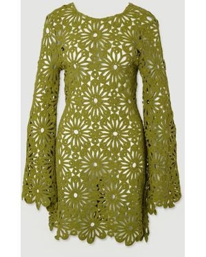 Karen Millen Floral Crochet Woven Beach Mini Dress - Green