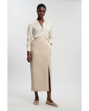 Karen Millen Tailored Check Pencil Midi Skirt - Natural