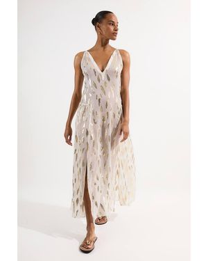 Karen Millen Beach Metallic Thread Strappy Maxi Dress - Natural