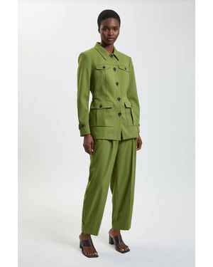 Karen Millen Petite Herringbone Texture Utility Trousers - Green