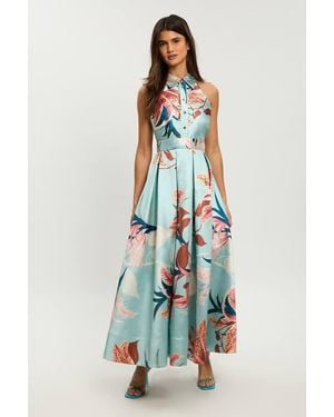 Karen Millen Petite Lilly Print Twill Collared Maxi Dress - White