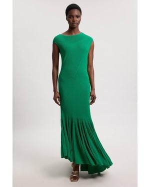 Karen Millen Sheer Detail Pleated Knit Midi Dress - Green