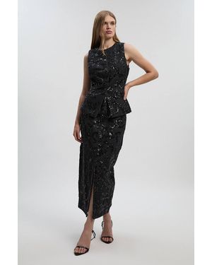 Karen Millen Sequin Denim Pencil Skirt - Black