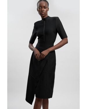 Karen Millen Figure Form Bandage Asymmetric Knit Midi Dress - Black