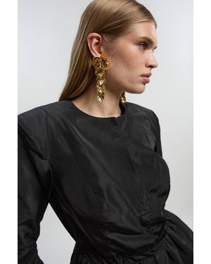 Karen Millen Textured Flower Drop Earrings - Black