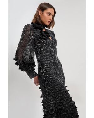 Karen Millen Crystal Applique Woven Maxi Dress - Black