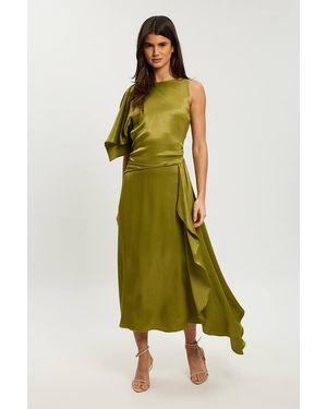 Karen Millen Petite Viscose Drape Satin Midi Dress - Green