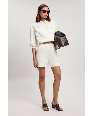 Karen Millen Utility Organdie Pocket Detail Shorts - Natural