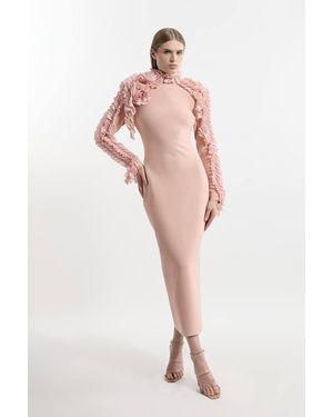 Karen Millen Figure Form Bandage Knit Rosette Detail Midi Dress - Pink