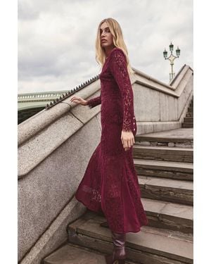 Karen Millen Lace And Georgette Godet Maxi Skirt - Red