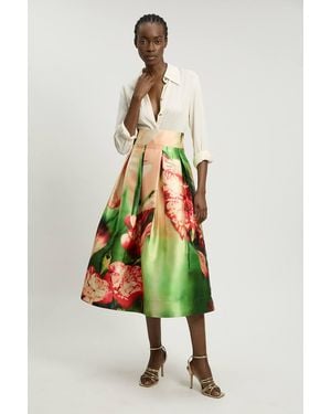 Karen Millen Blurred Orchid Woven Twill Prom Skirt - Green