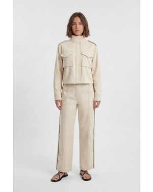 Karen Millen Tailored Military Cotton Striped Jacket - Natural