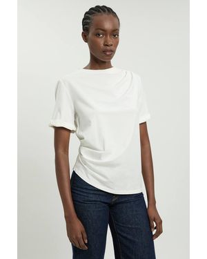 Karen Millen Cotton Jersey Gathered Detail T-Shirt - White