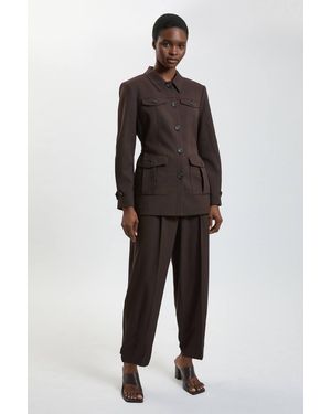 Karen Millen Herringbone Texture Utility Trousers - Brown
