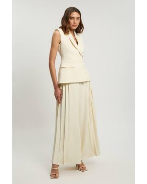 Karen Millen Tailored Crepe Asymmetric Pleat Wide Leg Jumpsuit - Natural