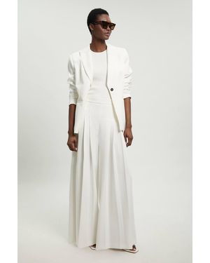 Karen Millen Tailored Structured Crepe Pleated Wide Leg Trousers - White