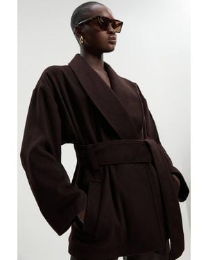 Karen Millen Brushed Wool Belted Wrap Tailored Short Coat - Black