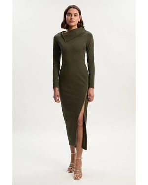 Karen Millen Ponte Envelope Neck Dress With Zip Split Detail - Green