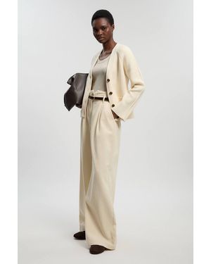 Karen Millen Petite Cotton Knitted Button Cardigan Jumper - Natural