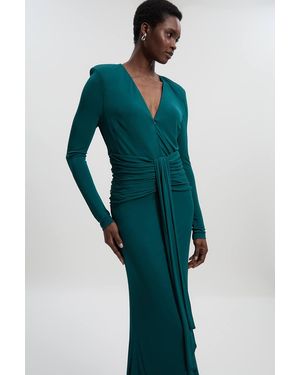 Karen Millen Premium Stretch Crepe Jersey V Neck Zip Detail Maxi Dress - Green