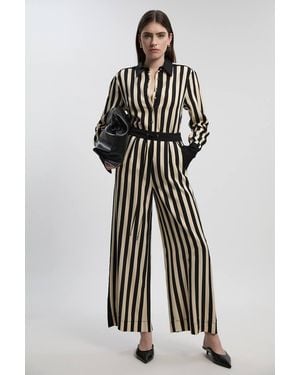 Karen Millen Fluid Stripe Cotton Mix Woven Trouser - White