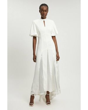 Karen Millen Petite Satin Contrast Detail Woven Midi Dress - Natural
