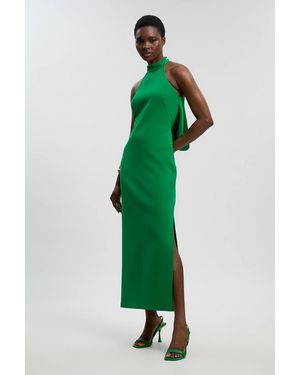 Karen Millen Petite Soft Tailored Halter Neck Open Back Maxi Dress - Green