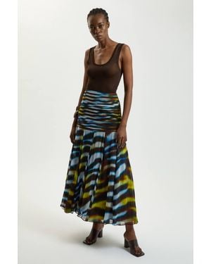 Karen Millen Viscose Georgette Animal Print Drop Hem Woven Maxi Skirt - White