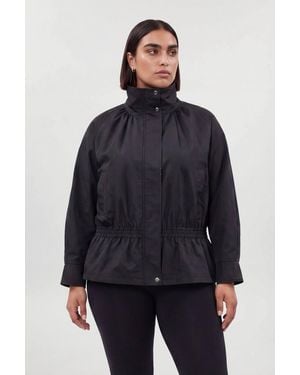 Karen Millen Plus Size Trench Check Mix Funnel Neck Bomber Jacket - Blue
