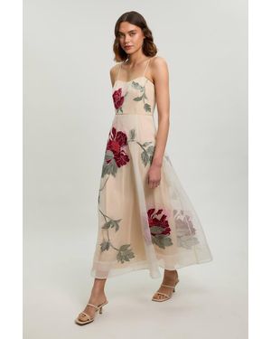 Karen Millen Floral Embroidered Organza Bandeau Dress - Natural
