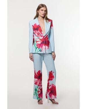 Karen Millen Tailored Crepe Placed Floral Wide Leg Trouser