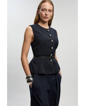 Karen Millen Tailored Pinstripe Belted Peplum Jacket - Blue