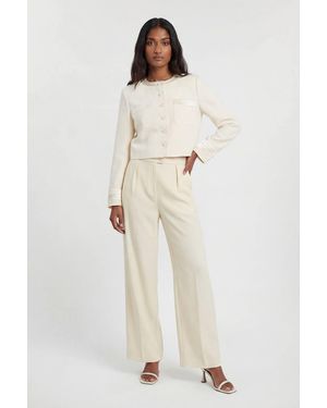 Karen Millen Satin Tux Tailored Collarless Cropped Blazer - Natural