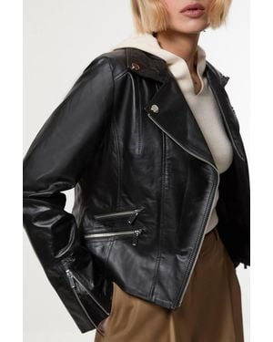 Karen Millen Forever Leather Signature Biker Jacket - Black