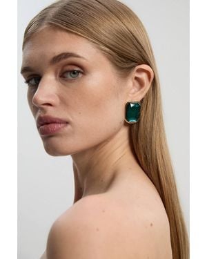 Karen Millen Crystal Look Oval Stud Earrings - Natural