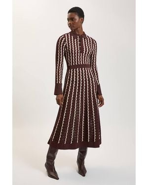 Karen Millen Knit Pointelle Contrast Collared Midi Dress