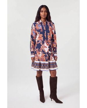 Karen Millen Baroque Print Belt Detail Viscose Mini Shirt Dress - Red