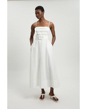 Karen Millen Cutwork Detail Belted Strappy Midi Dress - White