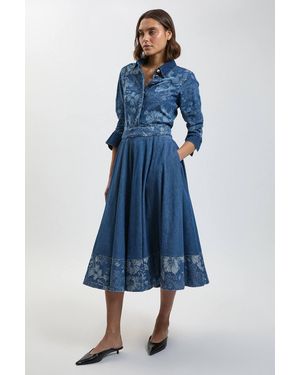 Karen Millen Jacquard Denim Full Skirt - Blue