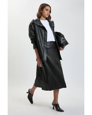Karen Millen Faux Leather A Line Midi Skirt - Black