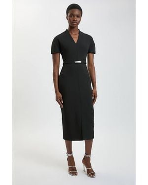 Karen Millen Compact Stretch Tailored Belted Midi Pencil Dress - Black