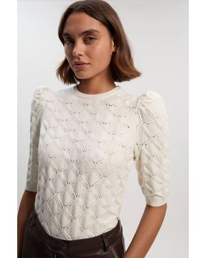 Karen Millen Cable Stitch Puff Sleeve Top - White