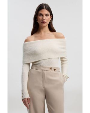 Karen Millen Wool Blend Cosy Bardot Knit Jumper - Natural