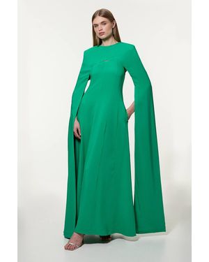 Karen Millen Premium Bonded Viscose Crepe Detachable Cape Woven Maxi Dress - Green