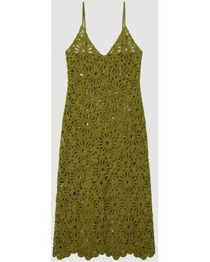 Karen Millen Floral Crochet Woven Beach Maxi Dress - Green